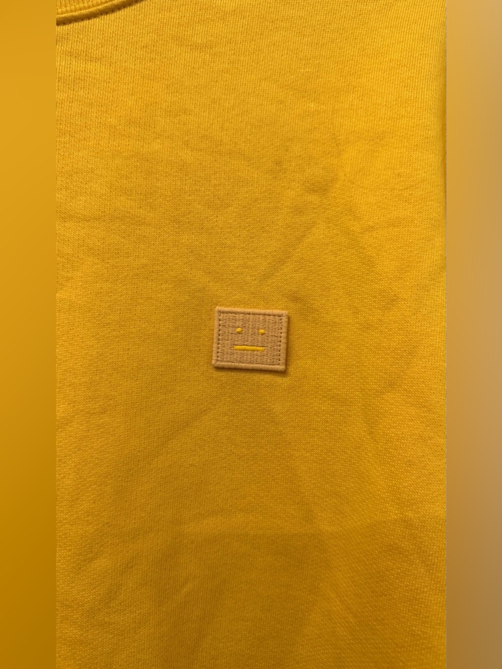 Acne Studios Fairview Face Mens XS Honey Yellow Fleeceback Crewneck Sweater - Picture 4 of 10